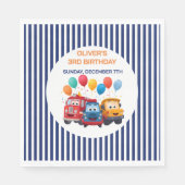 Blue Striped Truck Birthday Theme スタンダードランチョンナプキン (正面)