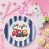 Blue Striped Truck Birthday Theme ペーパープレート (パーティー)