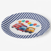 Blue Striped Truck Birthday Theme ペーパープレート (アングル)