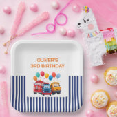 Blue Striped Truck Birthday Theme ペーパープレート (パーティー)