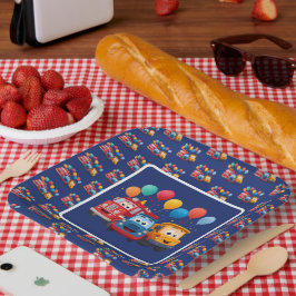 Blue Striped Truck Birthday Theme ペーパープレート