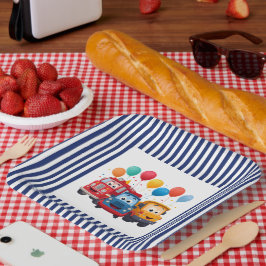 Blue Striped Truck Birthday Theme ペーパープレート