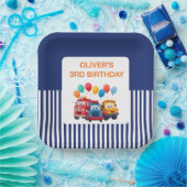 Blue Striped Truck Birthday Theme ペーパープレート (パーティー)