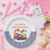 Blue Striped Truck Birthday Theme ペーパープレート (パーティー)