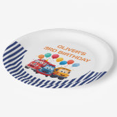 Blue Striped Truck Birthday Theme ペーパープレート (アングル)