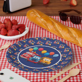 Blue Striped Truck Birthday Theme ペーパープレート