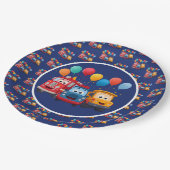 Blue Striped Truck Birthday Theme ペーパープレート (アングル)