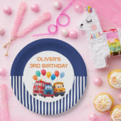Blue Striped Truck Birthday Theme ペーパープレート (パーティー)