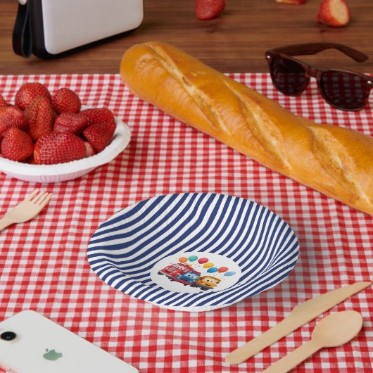 Blue Striped Truck Birthday Theme ペーパーボウル (ピクニック)