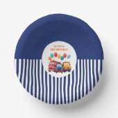 Blue Striped Truck Birthday Theme ペーパーボウル (正面)