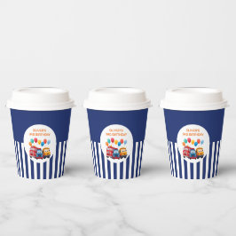 Blue Striped Truck Birthday Theme 紙コップ