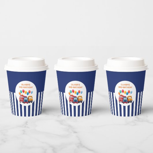 Blue Striped Truck Birthday Theme 紙コップ (複数)