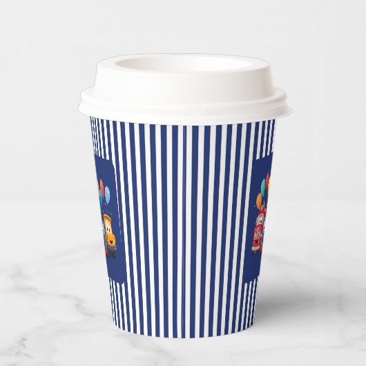 Blue Striped Truck Birthday Theme 紙コップ (右)