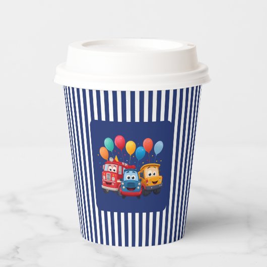 Blue Striped Truck Birthday Theme 紙コップ (正面)