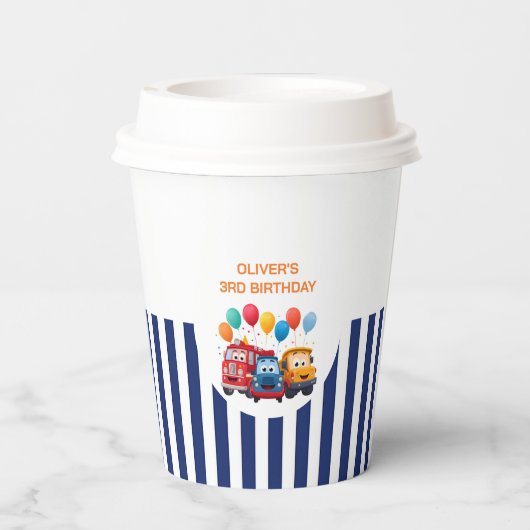 Blue Striped Truck Birthday Theme 紙コップ (裏面)