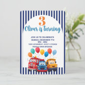 Blue Striped Truck Birthday Theme Invitation 招待状 (スタンド正面)
