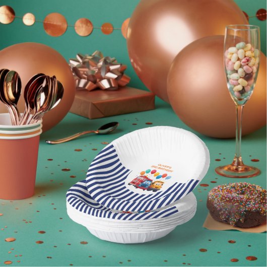 Blue Striped Truck Birthday Theme Paper Bowl ペーパーボウル (複数)