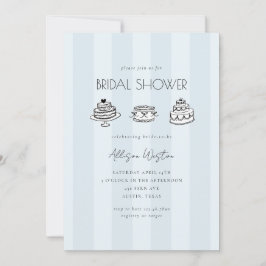 Blue Striped Vintage Cake Bridal Shower Invitation 招待状