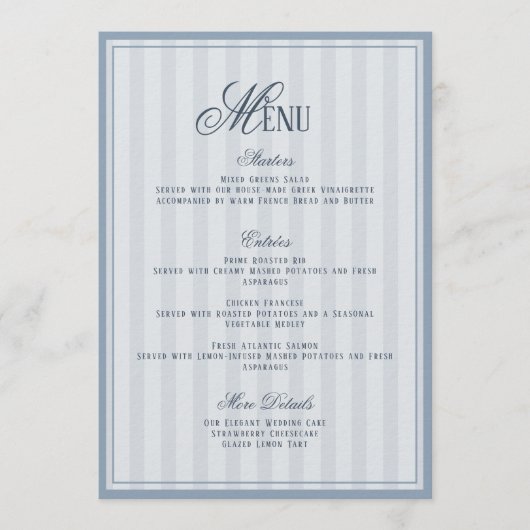 Blue Striped Wedding Menu  Card 招待状 (正面)