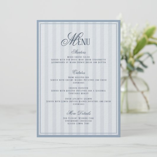 Blue Striped Wedding Menu  Card 招待状 (スタンド正面)