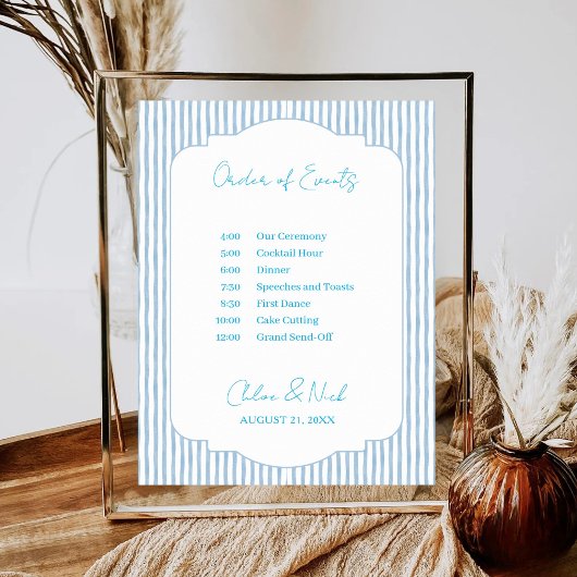 Blue Striped Wedding Schedule Order of Events ポスター