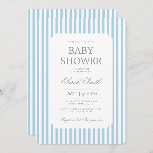Blue Stripes Baby Shower Boy Invitation 招待状 (正面/裏面)