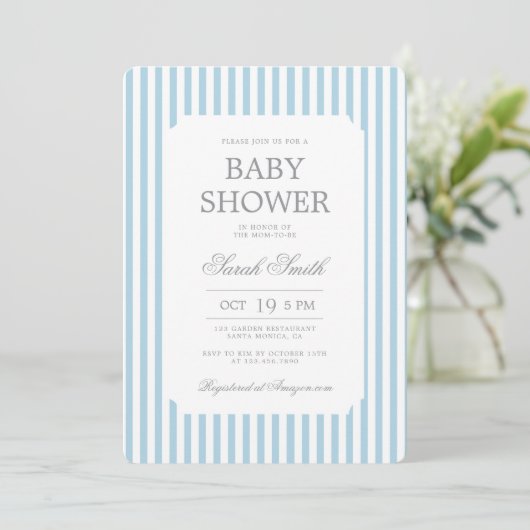 Blue Stripes Baby Shower Boy Invitation 招待状 (スタンド正面)