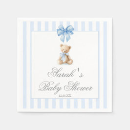 Blue Stripes Bear Baby Shower スタンダードカクテルナプキン