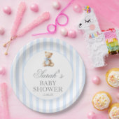 Blue Stripes Bear Baby Shower ペーパープレート (パーティー)