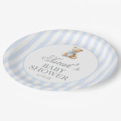 Blue Stripes Bear Baby Shower ペーパープレート (アングル)