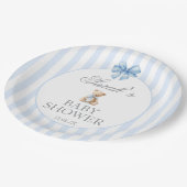 Blue Stripes Bear Baby Shower ペーパープレート (アングル)