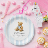 Blue Stripes Bear Baby Shower  ペーパープレート (パーティー)