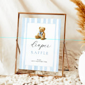 Blue Stripes Bear Baby Shower Diaper Raffle  ポスター