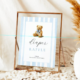 Blue Stripes Bear Baby Shower Diaper Raffle  ポスター