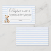 Blue Stripes Bear Baby shower Diaper Raffle Card エンクロージャーカード (正面/裏面)