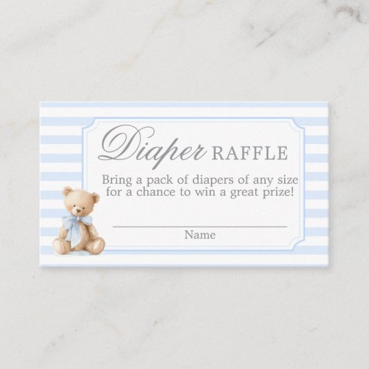 Blue Stripes Bear Baby shower Diaper Raffle Card エンクロージャーカード (正面)