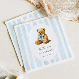 Blue Stripes Bear Baby Shower Welcome Sign スタンダードカクテルナプキン