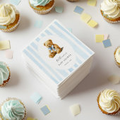 Blue Stripes Bear Baby Shower Welcome Sign スタンダードカクテルナプキン