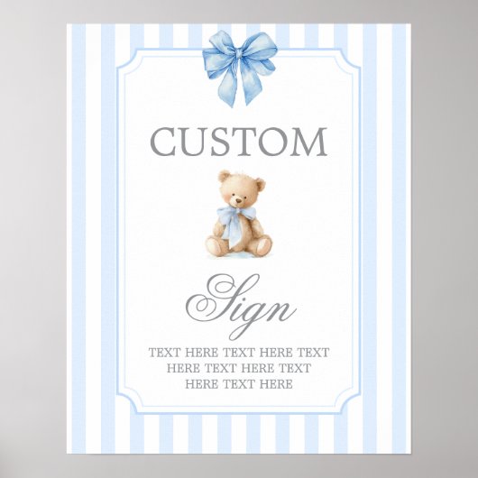 Blue Stripes Bear Customized sign ポスター (正面)