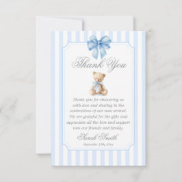 Blue Stripes Bear Grand millennial サンキューカード