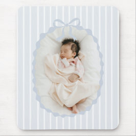 Blue Stripes Bow Frame Custom Photo Mousepad マウスパッド