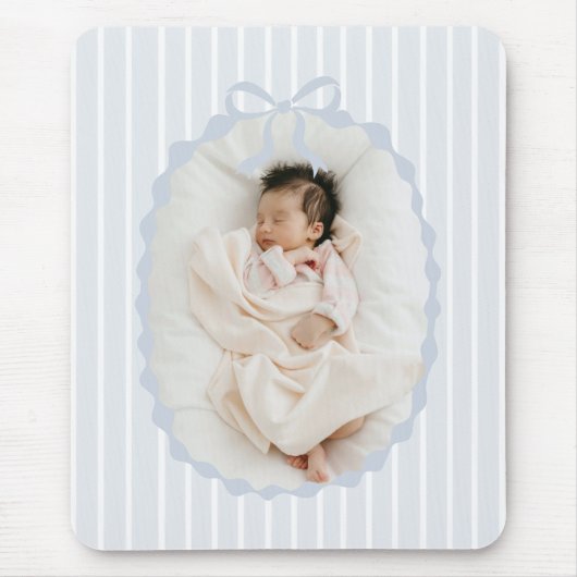 Blue Stripes Bow Frame Custom Photo Mousepad マウスパッド (正面)