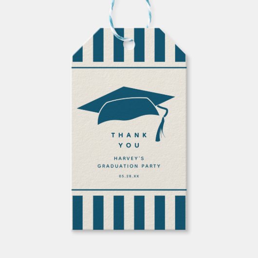 Blue Stripes Custom Graduation Party Favor ギフトタグ (正面)