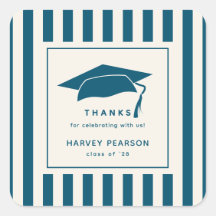 Blue Stripes Custom Graduation Party Thank You