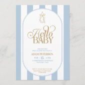 Blue Stripes Elegant Vintage Baby Shower 招待状 (正面)