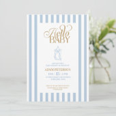 Blue Stripes Elegant Vintage Boy Baby Shower 招待状 (スタンド正面)