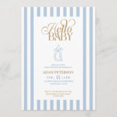 Blue Stripes Elegant Vintage Boy Baby Shower 招待状 (正面)