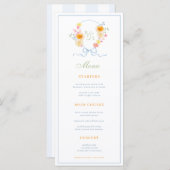 Blue Stripes & Floral Crest Spring Wedding Menu メニュー (正面/裏面)