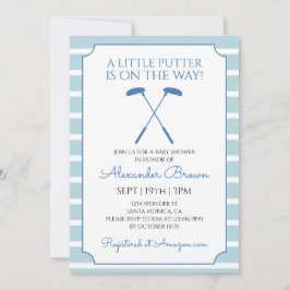 Blue Stripes Golf Boy Baby Shower 招待状