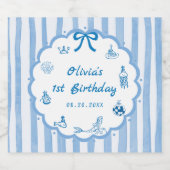 Blue Stripes Hand Drawn The Summer Birthday スパークリングワインラベル (シングルラベル)